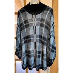 Womens Black and Gray Tartan Style Poncho
